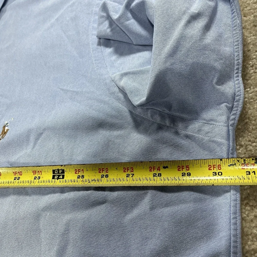 Ralph Lauren Slim‎ Fit Stretch Oxford Shirt Men 2XL Blue Long Sleeve Flesh Pony